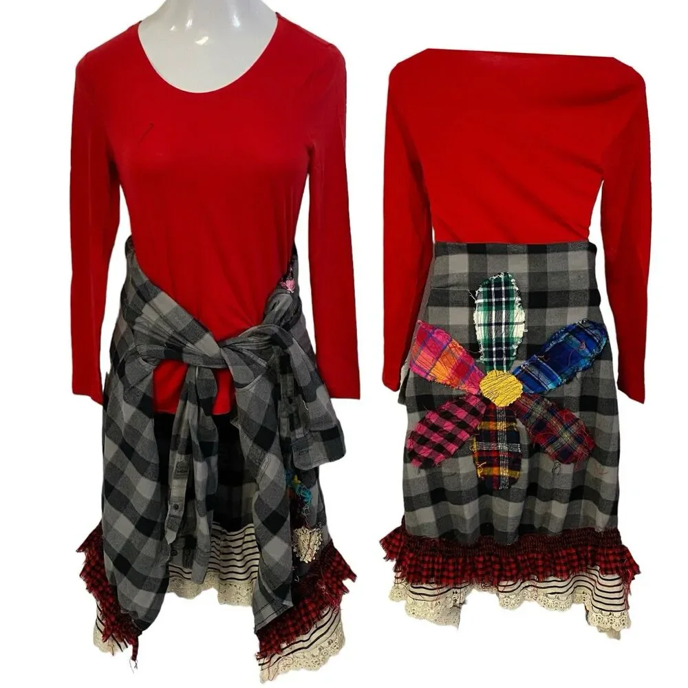 Flannel Shirt Women XL Shacket Flower Grunge Camp Rock Country Festival Upcycled - Picture 4 of 16